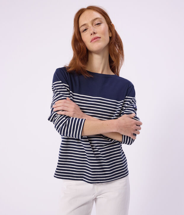 Marini&egrave;re femme en coton &agrave; rayures bleu/blanc