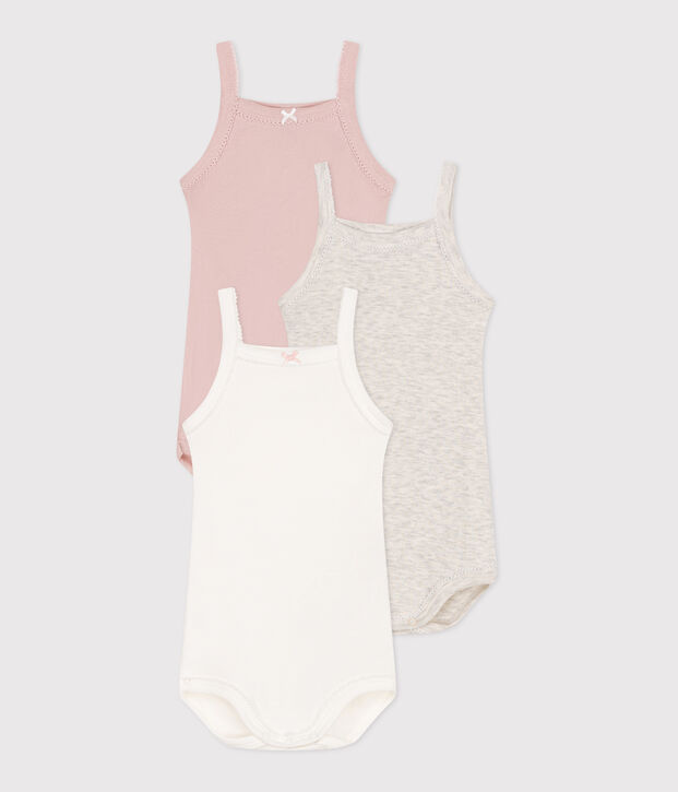 Lot de 3 bodies bretelles en coton uni b&eacute;b&eacute; multicouleur