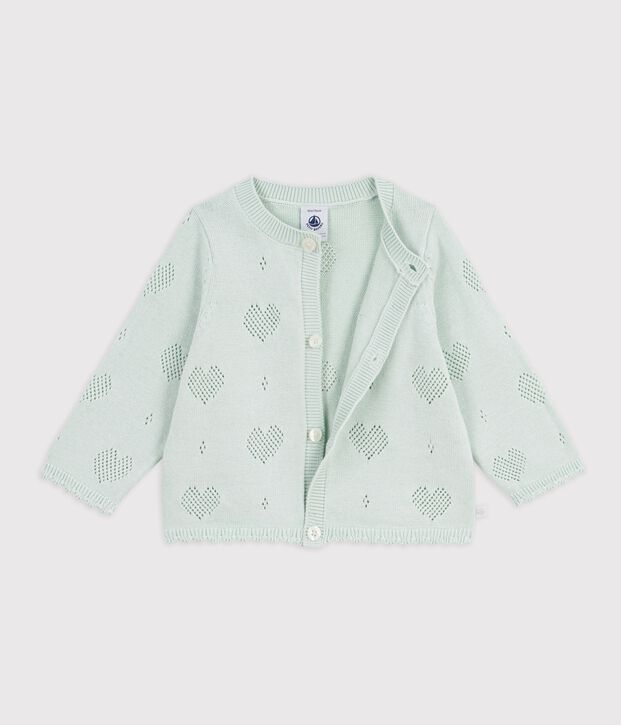 Cardigan b&eacute;b&eacute; en coton &agrave; motifs c&oelig;urs vert