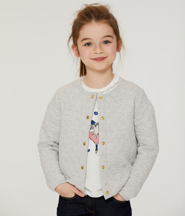 Cardigan enfant fille gris chin&eacute; clair
