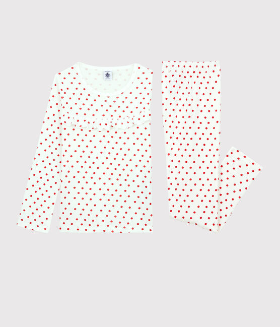 Pyjama pois rouges petite fille en coton blanc MARSHMALLOW/rouge PEPS