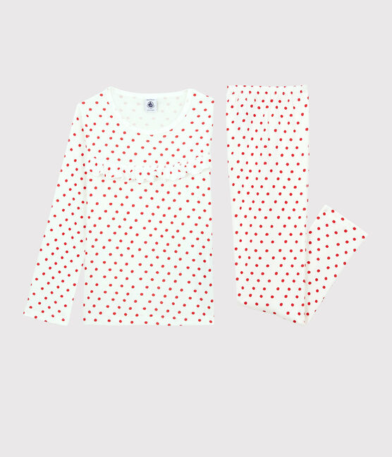 Pyjama pois rouges petite fille en coton blanc MARSHMALLOW/rouge PEPS
