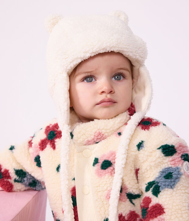 Chapka b&eacute;b&eacute; en sherpa avec des oreilles blanc cass&eacute;