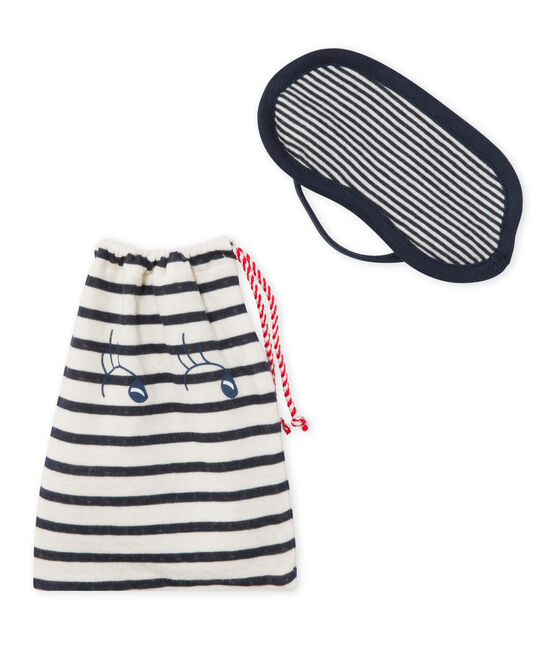 Lot masque + pochon en tubique bleu SMOKING/beige COQUILLE