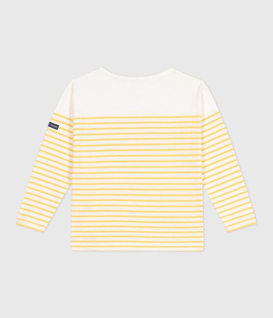 Teeshirt marinière enfant en coton manches longues blanc MARSHMALLOW/ ORGE