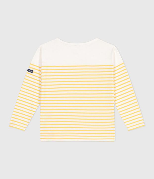 Teeshirt marini&egrave;re enfant en coton manches longues blanc/jaune