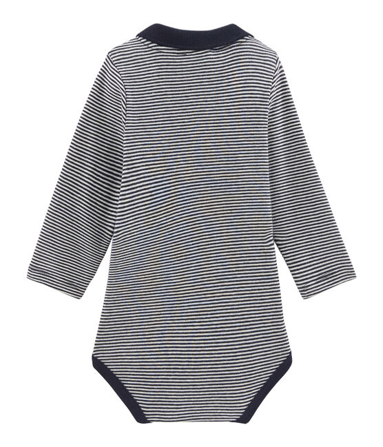 Body manches longues avec col polo bébé garçon bleu SMOKING/blanc LAIT