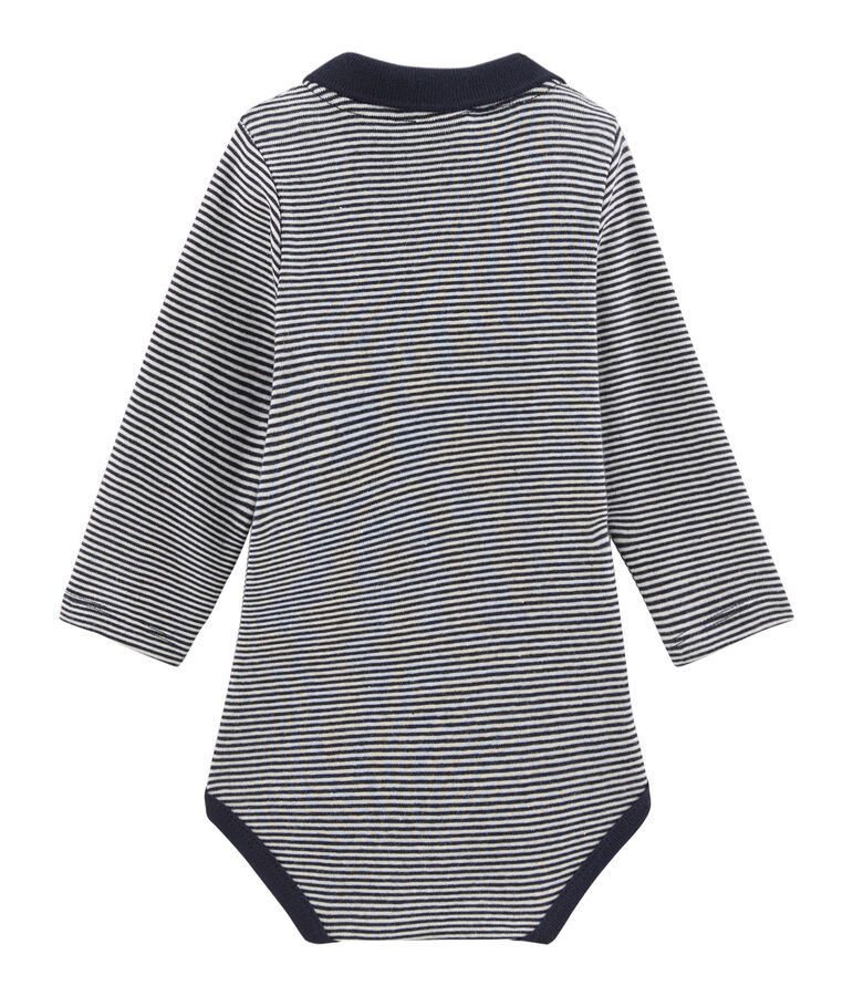 Body manches longues avec col polo b&eacute;b&eacute; gar&ccedil;on bleu SMOKING/blanc LAIT