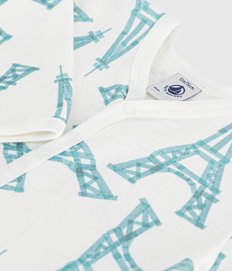 Pyjama b&eacute;b&eacute; en coton sans pieds imprim&eacute; tour Eiffel MARSHMALLOW/ MIMI