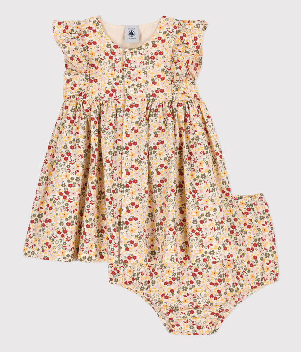 Robe sans manche b&eacute;b&eacute; avec bloomer en popeline &eacute;cru/multicouleur