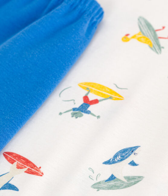Pyjama short enfant en coton imprimé surfeurs blanc MARSHMALLOW/blanc MULTICO