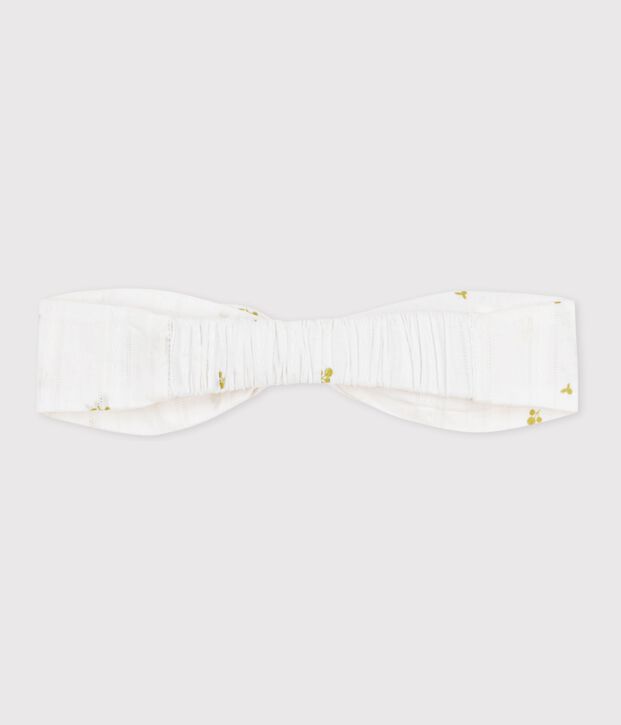 Bandeau enfant en popeline imprim&eacute; fleurs blanc/vert