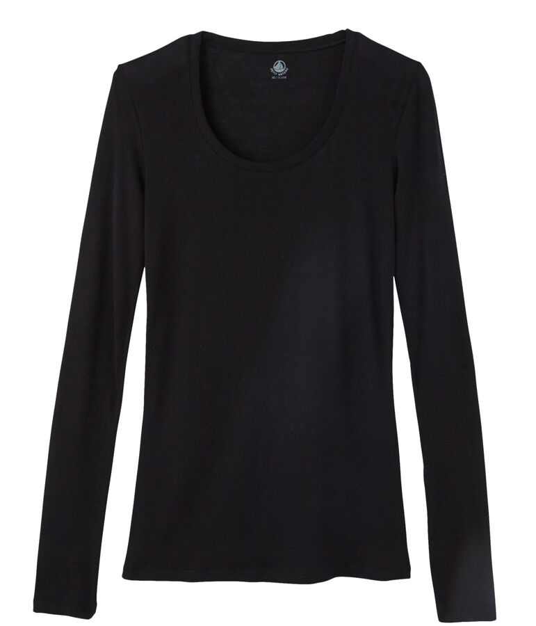 Tee-shirt manches longues femme en coton l&eacute;ger noir
