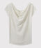 T-shirt femme col bénitier au dos en lin irisé blanc LAIT/jaune OR