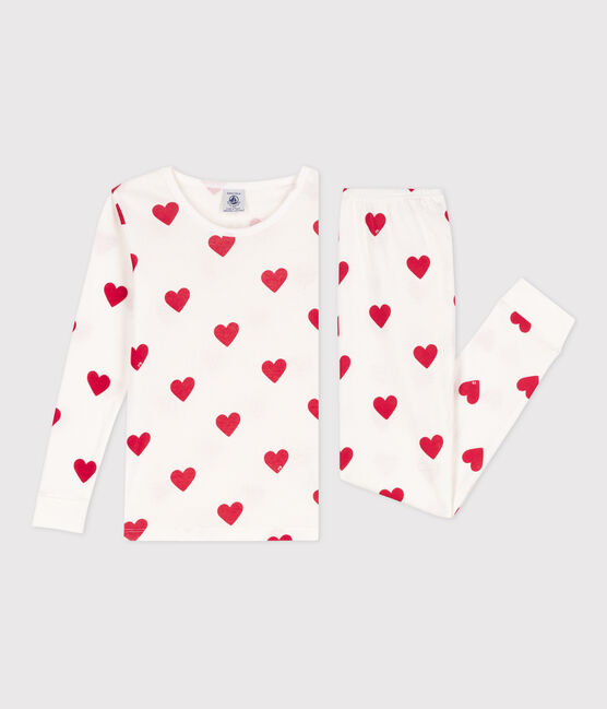 Pyjama ajusté coeurs en coton enfant blanc MARSHMALLOW/rouge TERKUIT