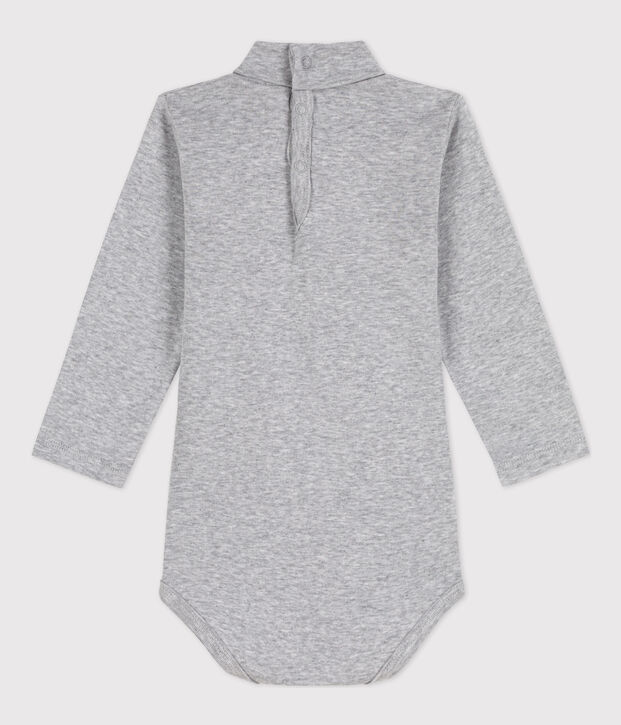Body manches longues b&eacute;b&eacute; col roul&eacute; en coton gris chin&eacute;