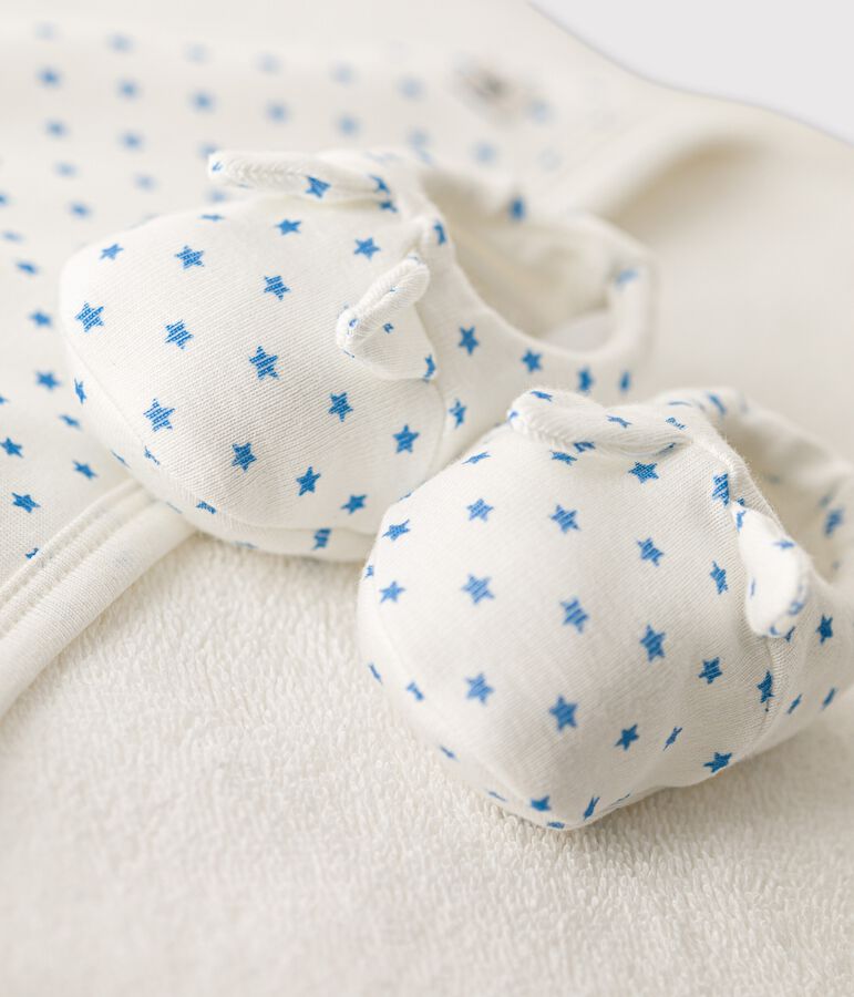 Carr&eacute; de bain b&eacute;b&eacute; en coton biologique blanc MARSHMALLOW/bleu BRASIER