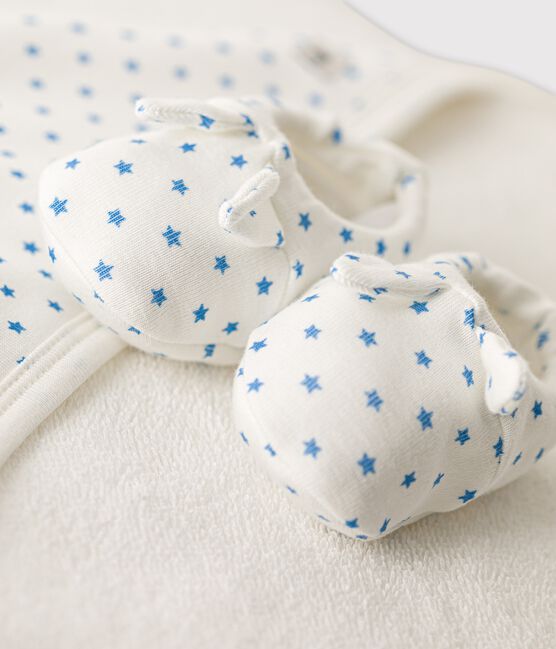 Carré de bain bébé en coton biologique blanc MARSHMALLOW/bleu BRASIER