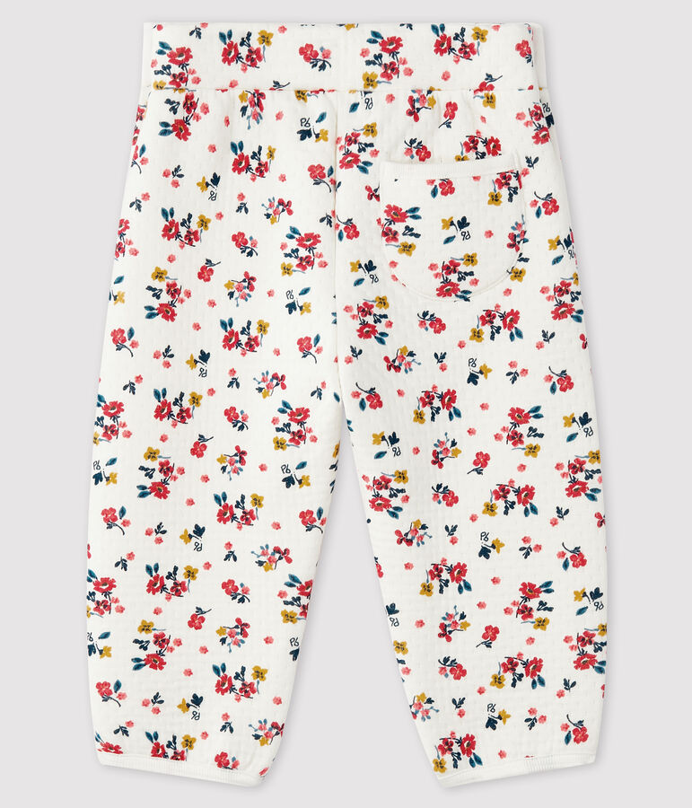 Pantalon b&eacute;b&eacute; fille en tubique blanc MARSHMALLOW/blanc MULTICO