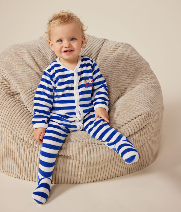 Pyjama de No&euml;l en velours b&eacute;b&eacute; bleu/blanc