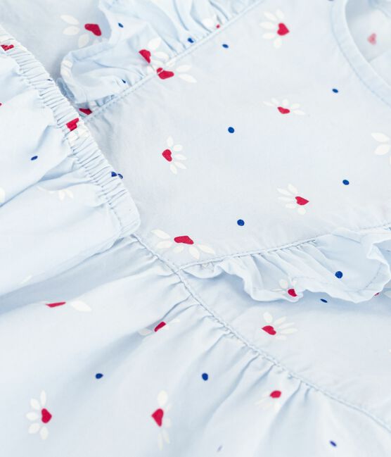 Robe bébé en coton manches courtes imprimée avec son bloomer bleu FRAICHEUR/blanc MULTICO
