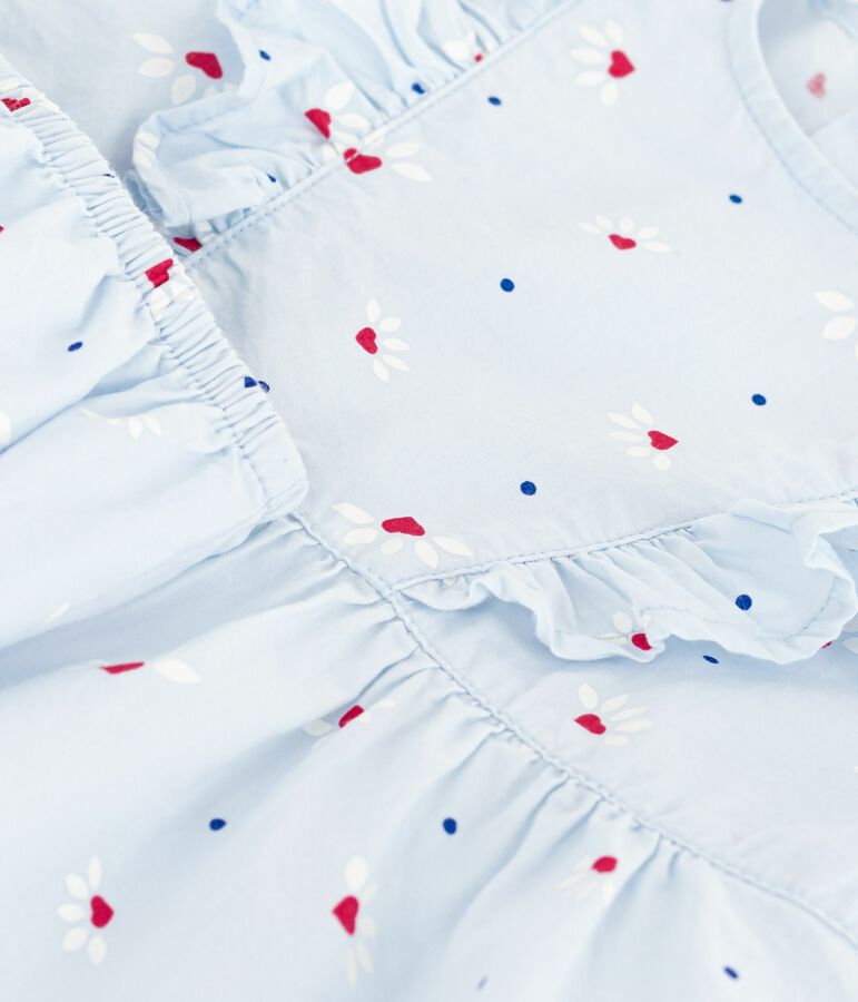 Robe b&eacute;b&eacute; en coton manches courtes imprim&eacute;e avec son bloomer bleu FRAICHEUR/blanc MULTICO