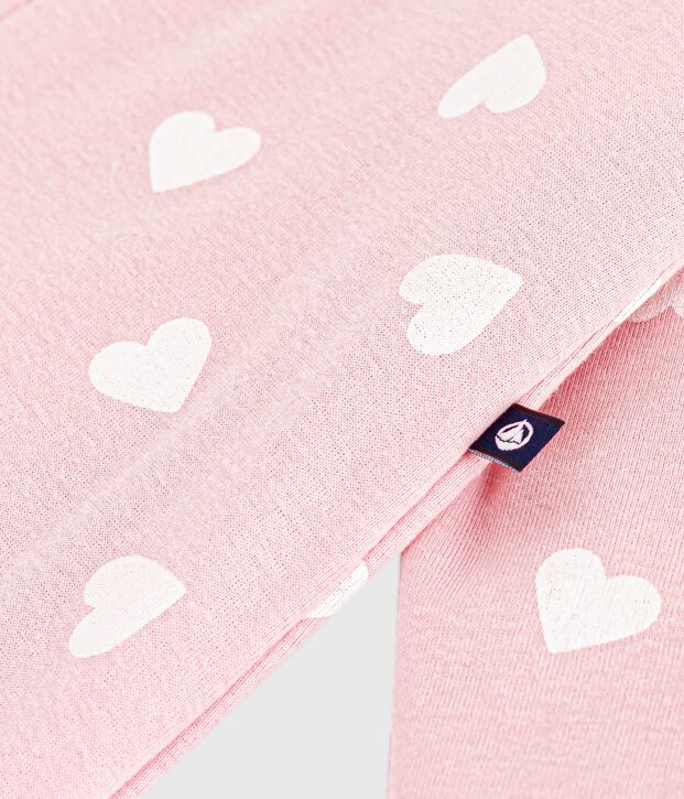 Combinaison ouatin&eacute;e b&eacute;b&eacute; en coton, imprim&eacute; c&oelig;urs rose/&eacute;cru