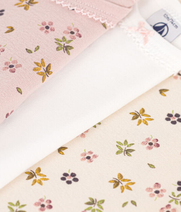 Lot de 3 bodies manches longues fleurs en coton b&eacute;b&eacute; multicouleur