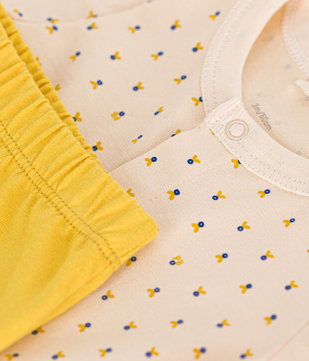 Ensemble 2 pi&egrave;ces en jersey l&eacute;ger b&eacute;b&eacute; &eacute;cru/multicouleur