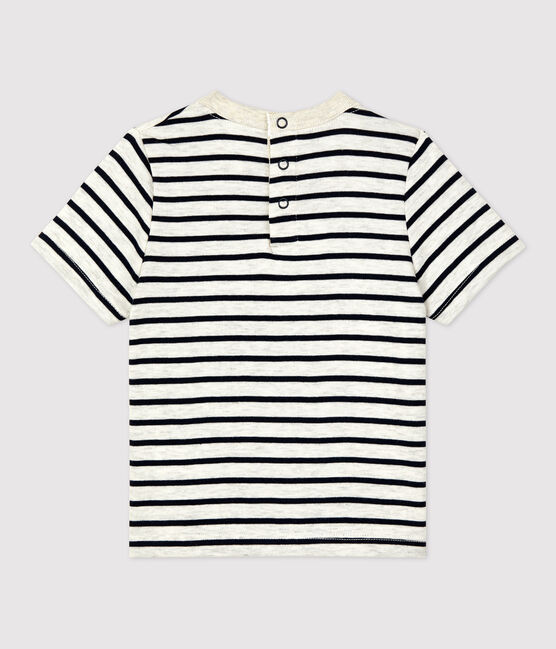 Tee-shirt manches courtes rayé en coton bébé beige MONTELIMAR/bleu SMOKING