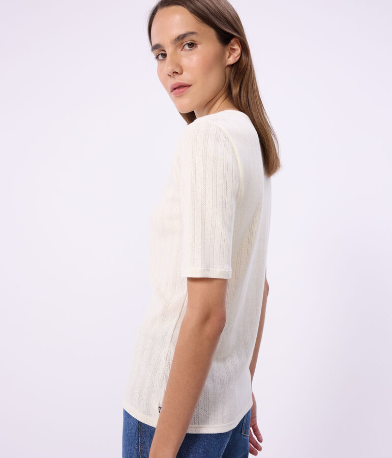 Tee-shirt femme en coton manches courtes uni &eacute;cru MILK