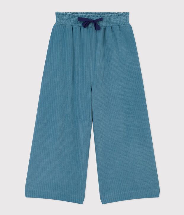 Pantalon large en velours fin enfant fille bleu