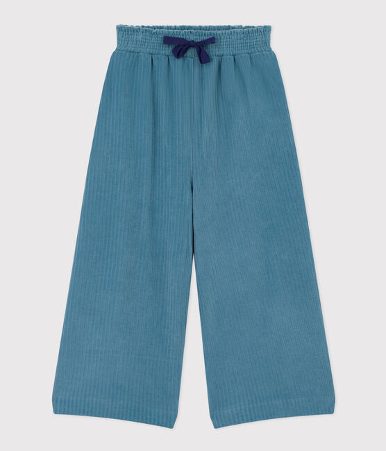 Pantalon large en velours fin enfant fille bleu POLOCHON