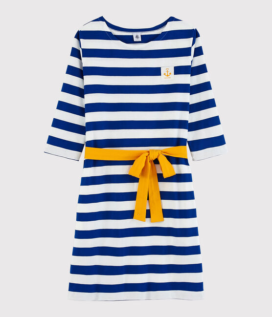 Robe rayée manches longues Femme bleu SURF/blanc MARSHMALLOW