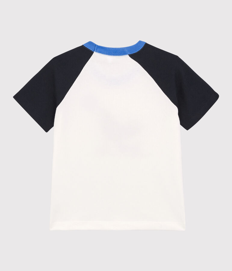 T-shirt manches courtes enfant gar&ccedil;on blanc MARSHMALLOW/bleu SMOKING