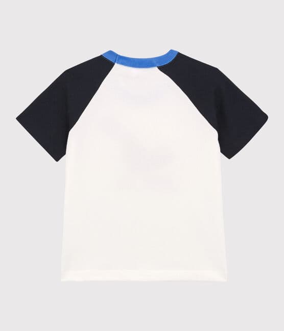 T-shirt manches courtes enfant garçon blanc MARSHMALLOW/bleu SMOKING