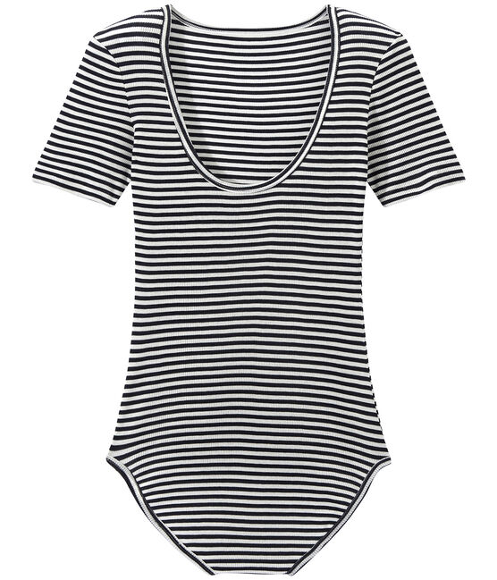 Body femme en coton seconde peau bleu SMOKING/blanc LAIT