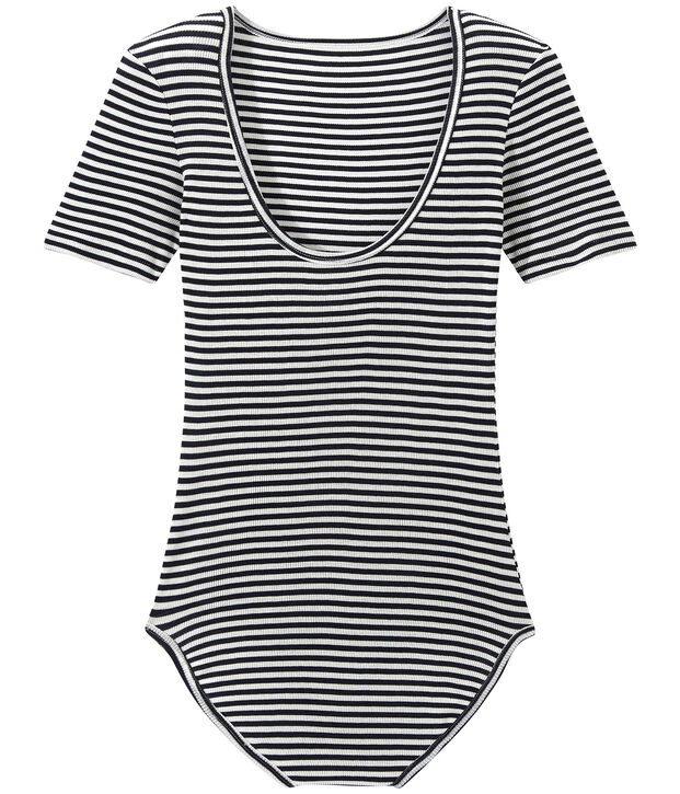 Body femme en coton seconde peau bleu/blanc