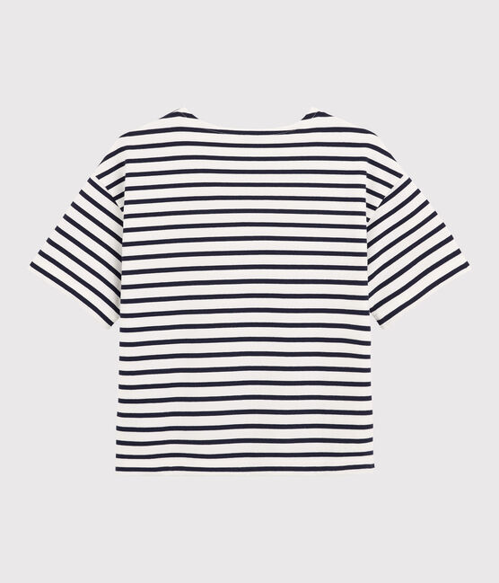 Marinière manches courtes en coton Femme blanc MARSHMALLOW/bleu SMOKING