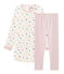 Chemise de nuit manches longues à coeurs petite fille en jersey double face blanc MARSHMALLOW/blanc MULTICO