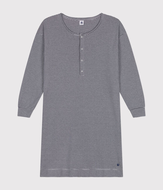 Chemise de nuit en coton rayé femme bleu SMOKING/blanc MARSHMALLOW