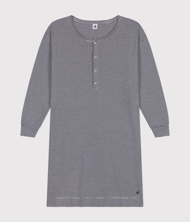 Chemise de nuit en coton ray&eacute; femme bleu/blanc