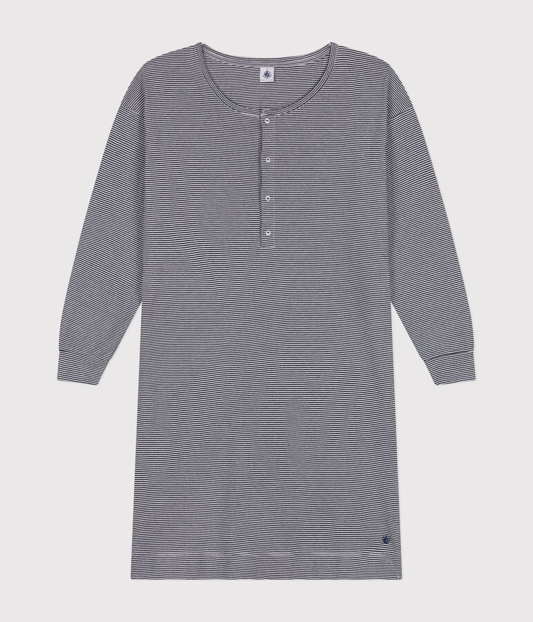 Chemise de nuit en coton ray&eacute; femme bleu SMOKING/blanc MARSHMALLOW