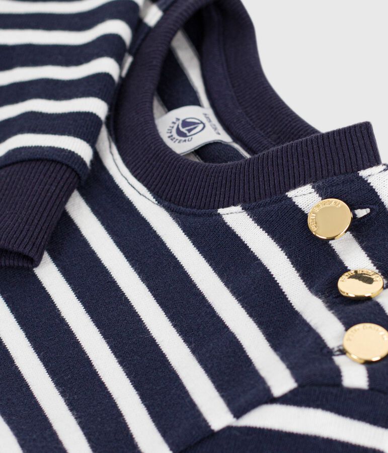 Robe enfant manches longues en coton bleu SMOKING/blanc MARSHMALLOW