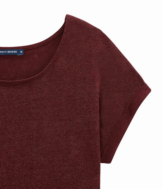Tee shirt femme en lin brillant manches courtes rouge OGRE/jaune DORE