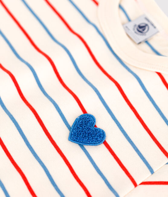 Teeshirt enfant en coton manches courtes à rayures et cœur blanc AVALANCHE/ MULTICO