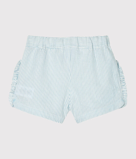 Short bébé fille en seersucker blanc MARSHMALLOW/bleu ACIER