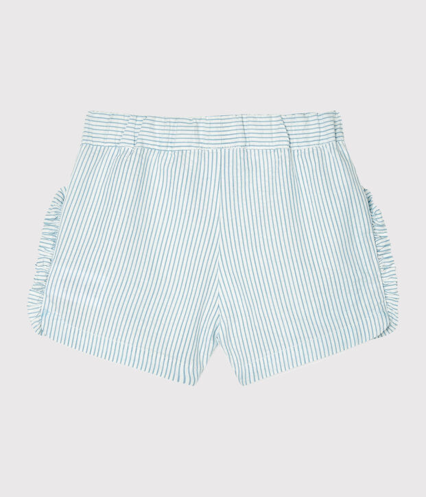 Short b&eacute;b&eacute; fille en seersucker blanc/bleu