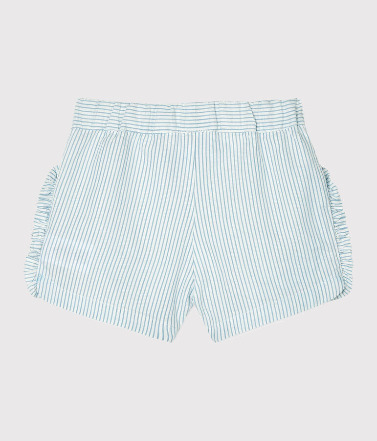 Short b&eacute;b&eacute; fille en seersucker blanc/bleu