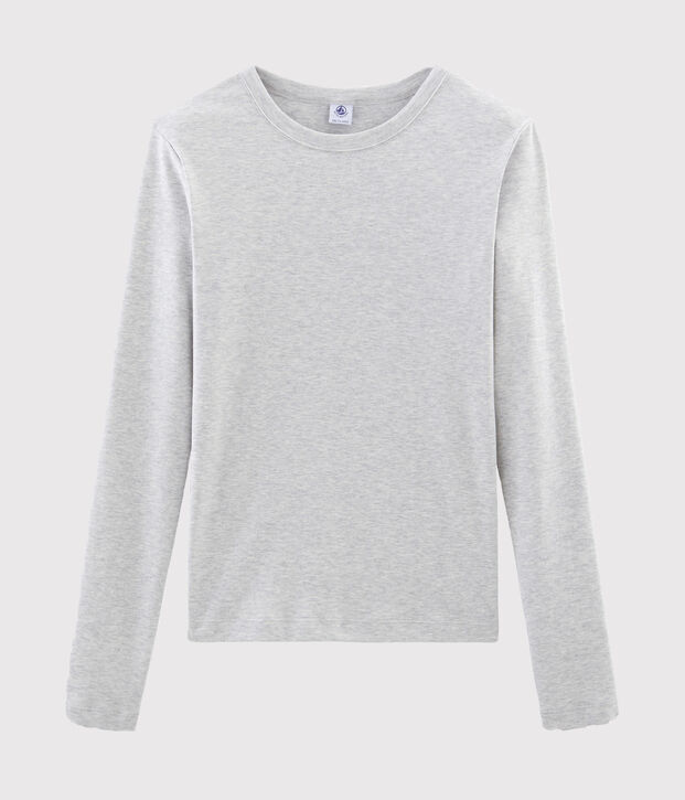 Tee shirt manches longues iconique femme gris chin&eacute; clair